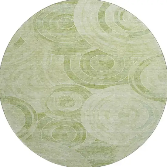 8' Sage And Fern Green Geometric Washable Round Rug With UV Protection Photo 3