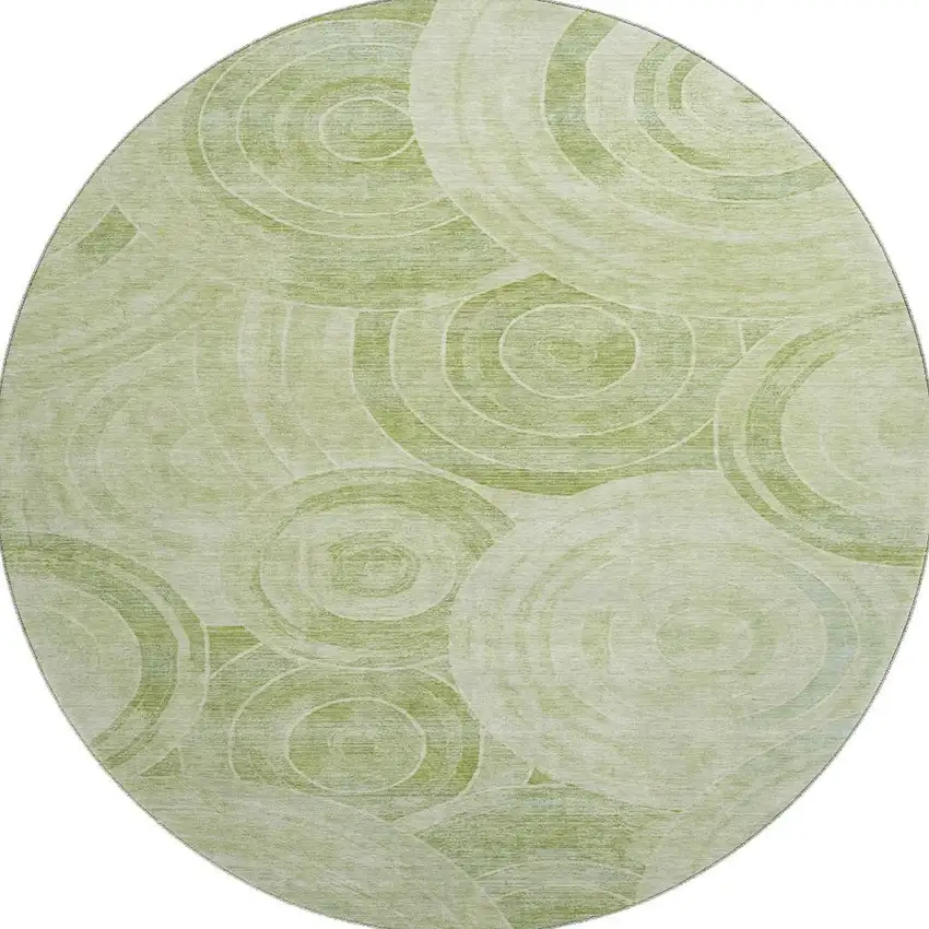 8' Sage And Fern Green Geometric Washable Round Rug With UV Protection Photo 3