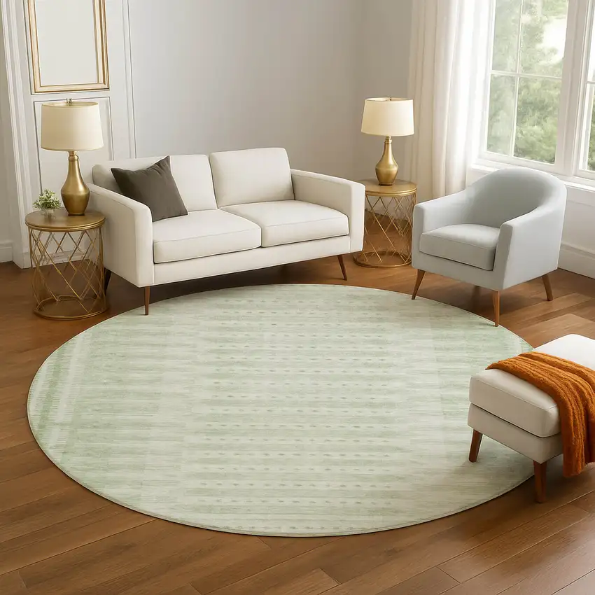 8' Sage And Fern Green Geometric Washable Round Rug With UV Protection Photo 5