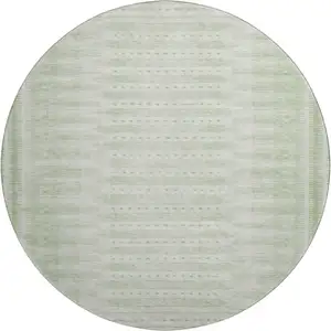 Photo of 8' Sage And Fern Green Geometric Washable Round Rug With UV Protection