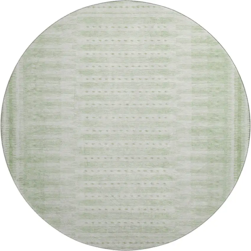 8' Sage And Fern Green Geometric Washable Round Rug With UV Protection Photo 1