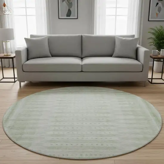 8' Sage And Fern Green Geometric Washable Round Rug With UV Protection Photo 2