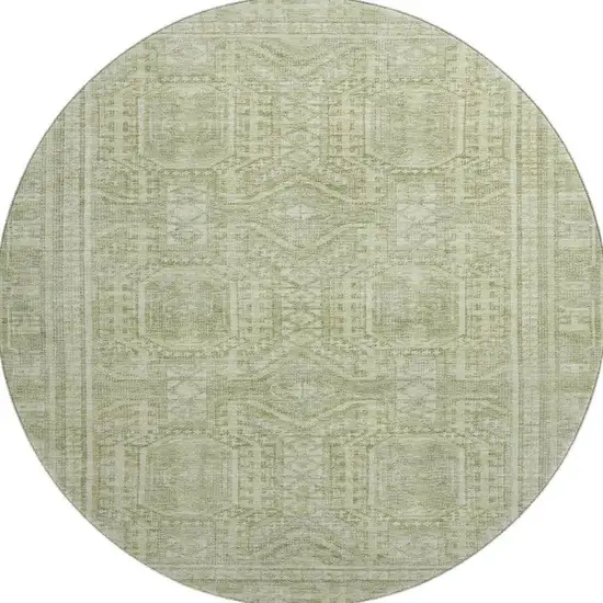 8' Sage And Fern Green Geometric Washable Round Rug With UV Protection Photo 4