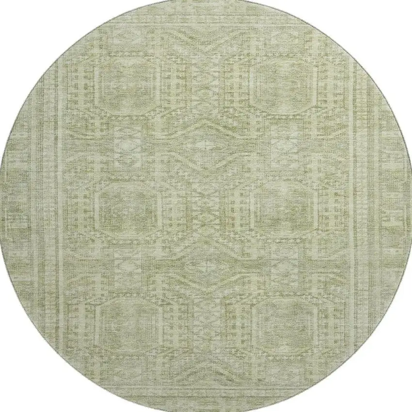 8' Sage And Fern Green Geometric Washable Round Rug With UV Protection Photo 4