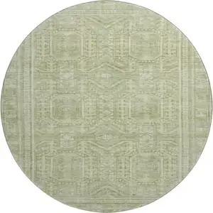 Photo of 8' Sage And Fern Green Geometric Washable Round Rug With UV Protection