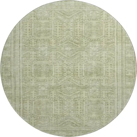 8' Sage And Fern Green Geometric Washable Round Rug With UV Protection Photo 1