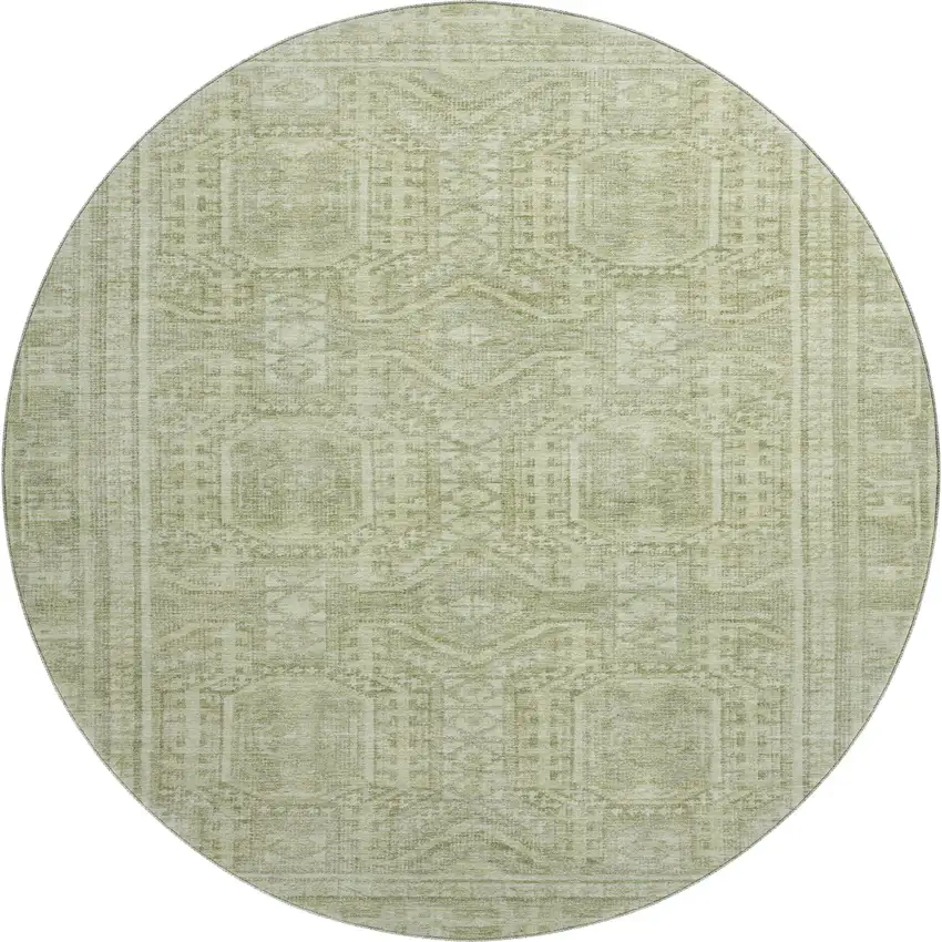 8' Sage And Fern Green Geometric Washable Round Rug With UV Protection Photo 1