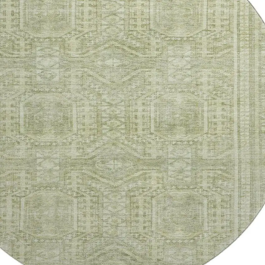 8' Sage And Fern Green Geometric Washable Round Rug With UV Protection Photo 3