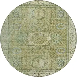 Photo of 8' Sage And Fern Green Round Floral Medallion Washable Indoor Outdoor Area Rug