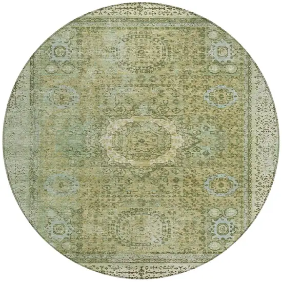 8' Sage And Fern Green Round Floral Medallion Washable Indoor Outdoor Area Rug Photo 3
