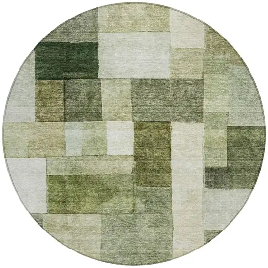 8' Sage And Fern Green Round Geometric Washable Indoor Outdoor Area Rug Photo 5