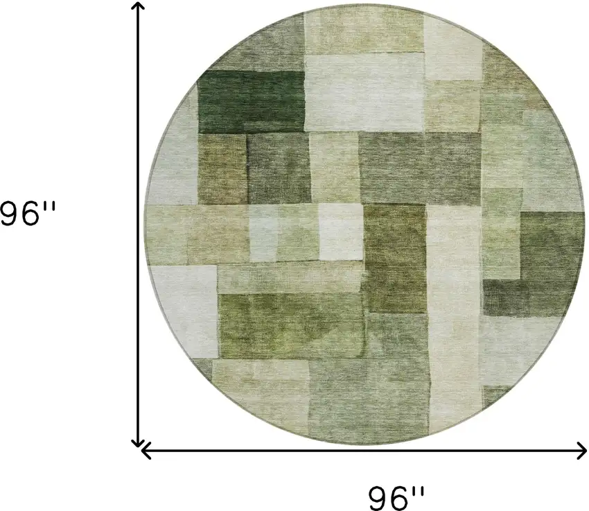 8' Sage And Fern Green Round Geometric Washable Indoor Outdoor Area Rug Photo 3
