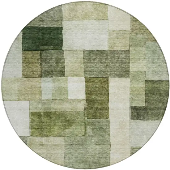 8' Sage And Fern Green Round Geometric Washable Indoor Outdoor Area Rug Photo 2