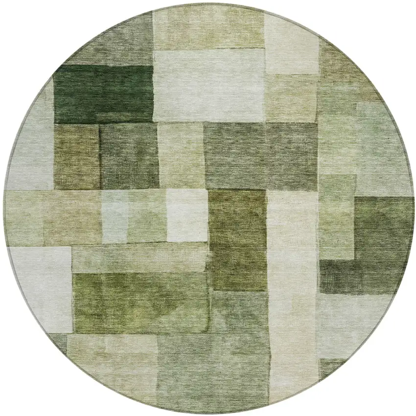 8' Sage And Fern Green Round Geometric Washable Indoor Outdoor Area Rug Photo 2