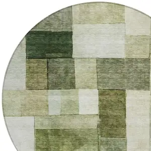Photo of 8' Sage And Fern Green Round Geometric Washable Indoor Outdoor Area Rug