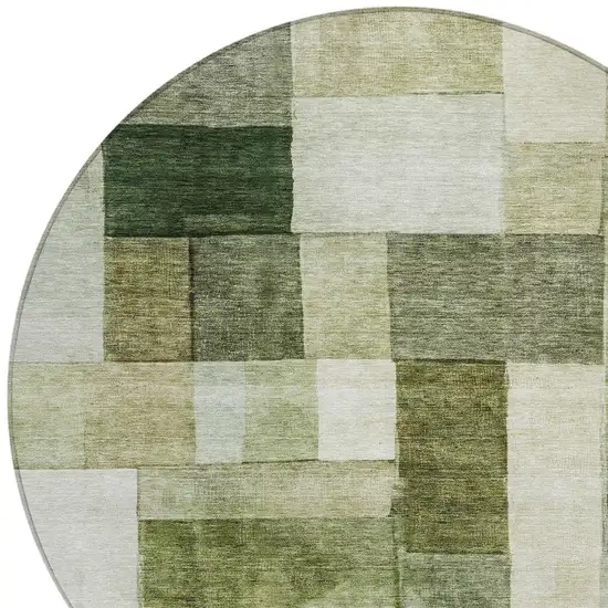8' Sage And Fern Green Round Geometric Washable Indoor Outdoor Area Rug Photo 4