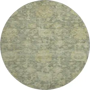 Photo of 8' Sage And Gold Damask Washable Round Rug With UV Protection