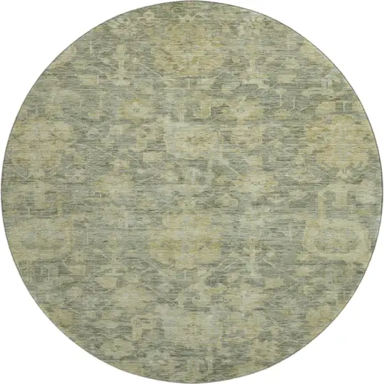 8' Sage And Gold Damask Washable Round Rug With UV Protection Photo 1