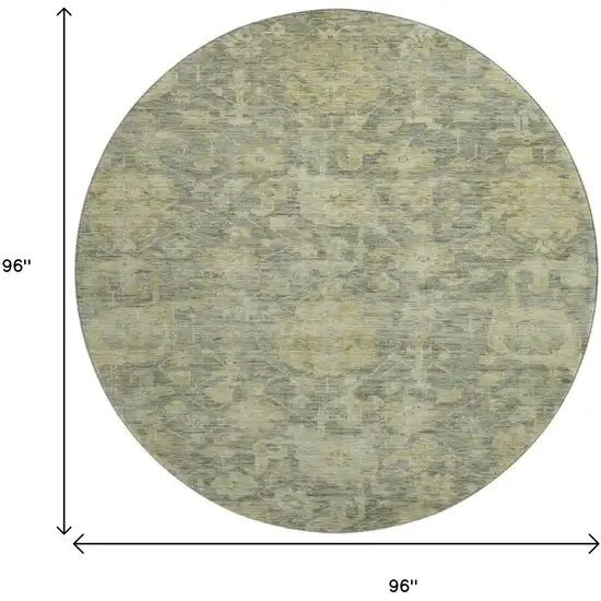 8' Sage And Gold Damask Washable Round Rug With UV Protection Photo 9