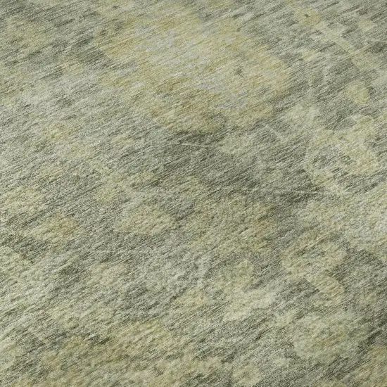 8' Sage And Gold Damask Washable Round Rug With UV Protection Photo 8