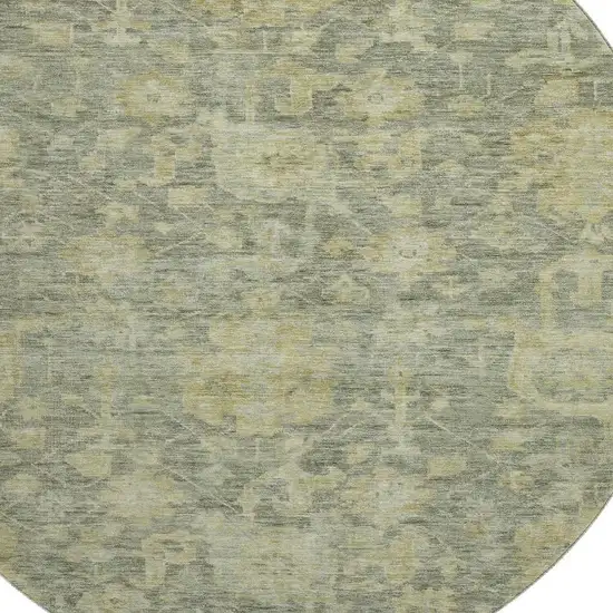 8' Sage And Gold Damask Washable Round Rug With UV Protection Photo 2