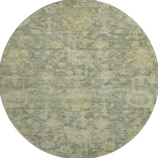8' Sage And Gold Damask Washable Round Rug With UV Protection Photo 3