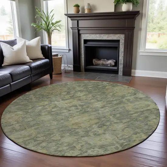 8' Sage And Gold Damask Washable Round Rug With UV Protection Photo 4