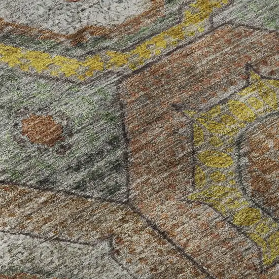 8' Sage And Gold Geometric Washable Round Rug With UV Protection Photo 7