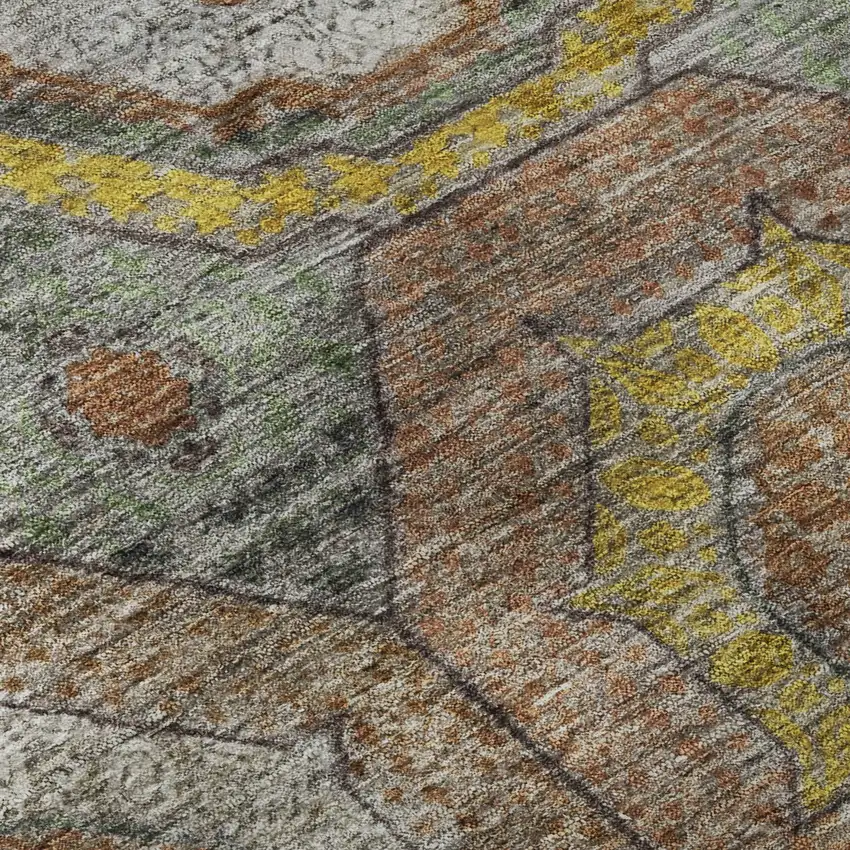 8' Sage And Gold Geometric Washable Round Rug With UV Protection Photo 7