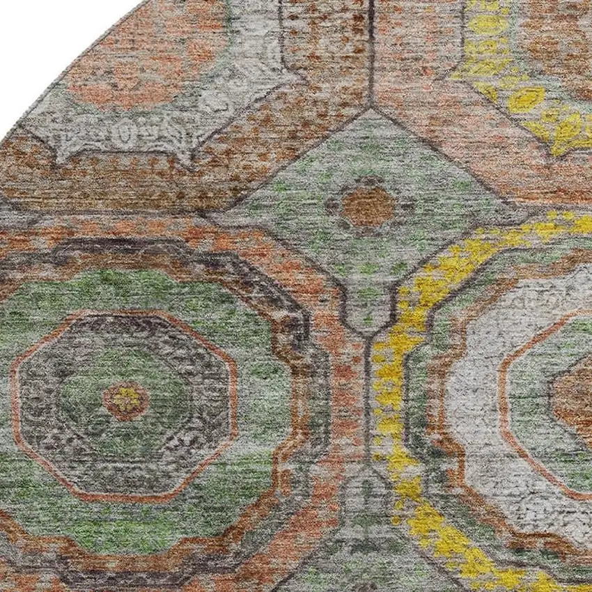 8' Sage And Gold Geometric Washable Round Rug With UV Protection Photo 3