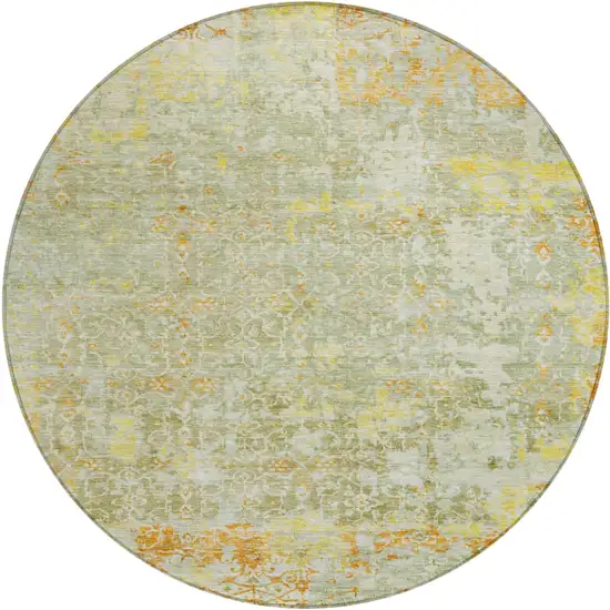 8' Sage And Gold Round Abstract Washable Indoor Outdoor Area Rug Photo 1