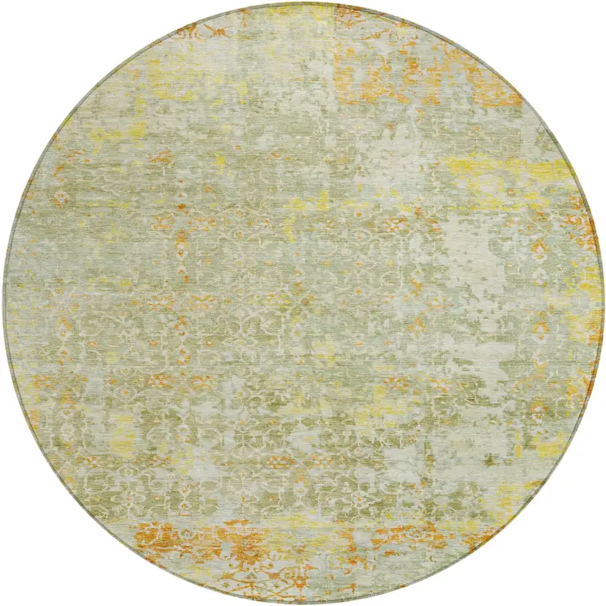 8' Sage And Gold Round Abstract Washable Indoor Outdoor Area Rug Photo 1