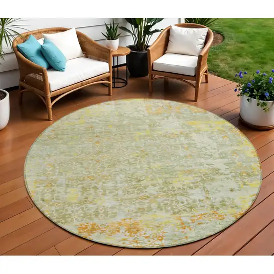 8' Sage And Gold Round Abstract Washable Indoor Outdoor Area Rug Photo 2