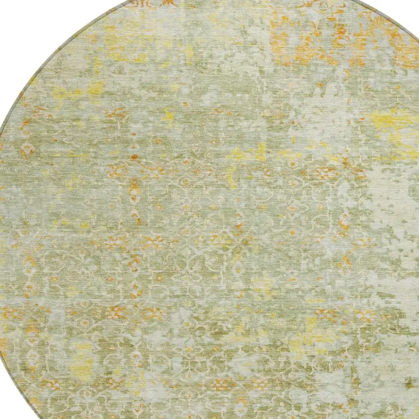 8' Sage And Gold Round Abstract Washable Indoor Outdoor Area Rug Photo 8