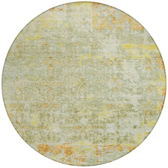 8' Sage And Gold Round Abstract Washable Indoor Outdoor Area Rug Photo 3