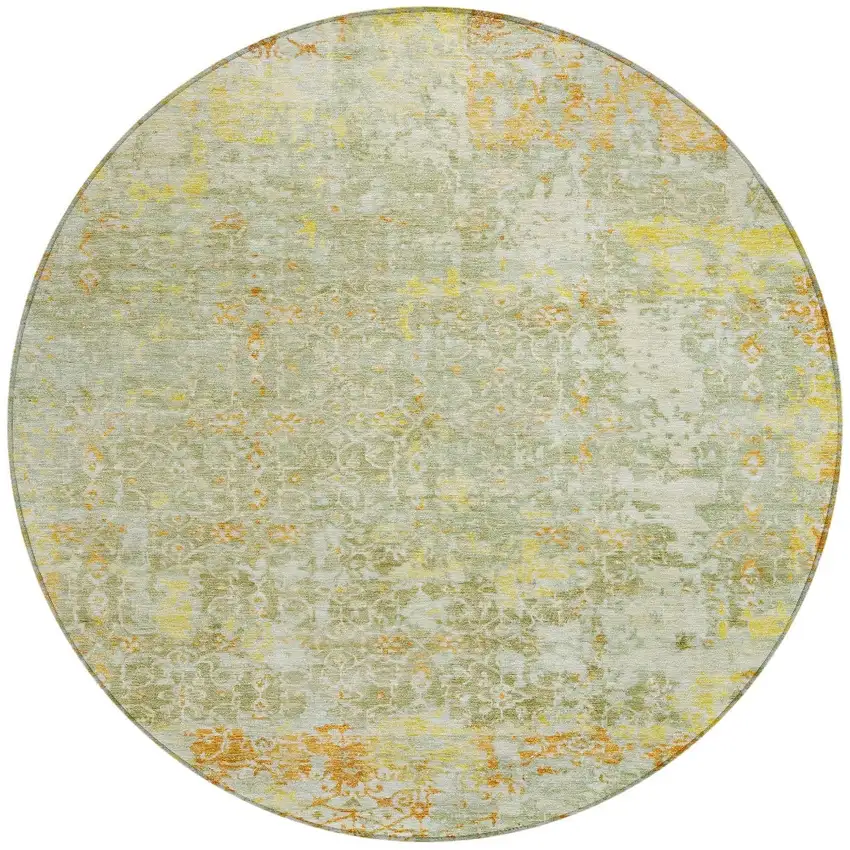 8' Sage And Gold Round Abstract Washable Indoor Outdoor Area Rug Photo 3