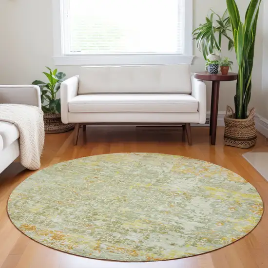 8' Sage And Gold Round Abstract Washable Indoor Outdoor Area Rug Photo 6