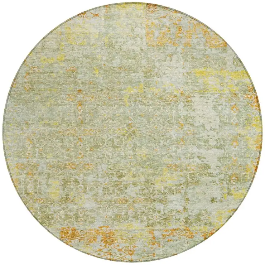 8' Sage And Gold Round Abstract Washable Indoor Outdoor Area Rug Photo 4