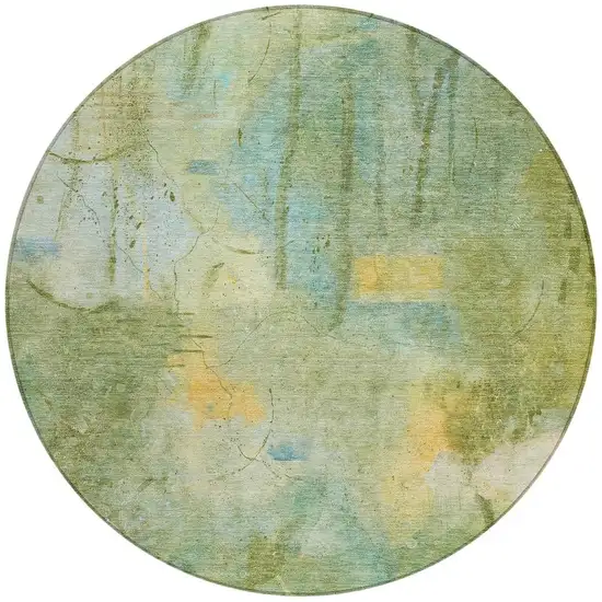 8' Sage And Gold Round Abstract Washable Indoor Outdoor Area Rug Photo 3