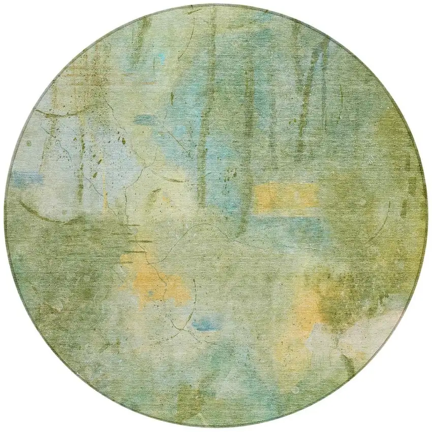 8' Sage And Gold Round Abstract Washable Indoor Outdoor Area Rug Photo 3
