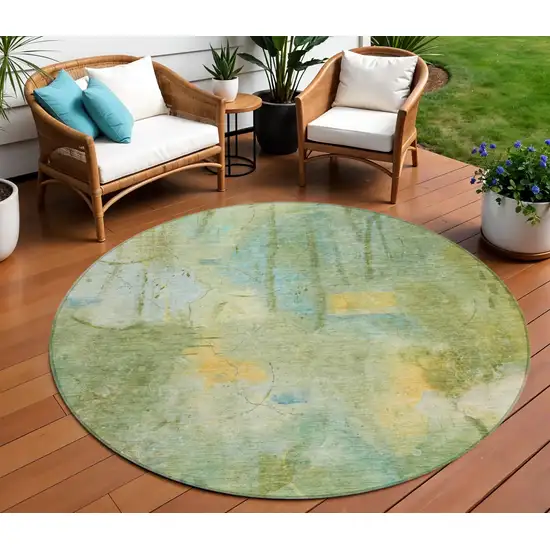 8' Sage And Gold Round Abstract Washable Indoor Outdoor Area Rug Photo 2