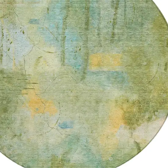8' Sage And Gold Round Abstract Washable Indoor Outdoor Area Rug Photo 4