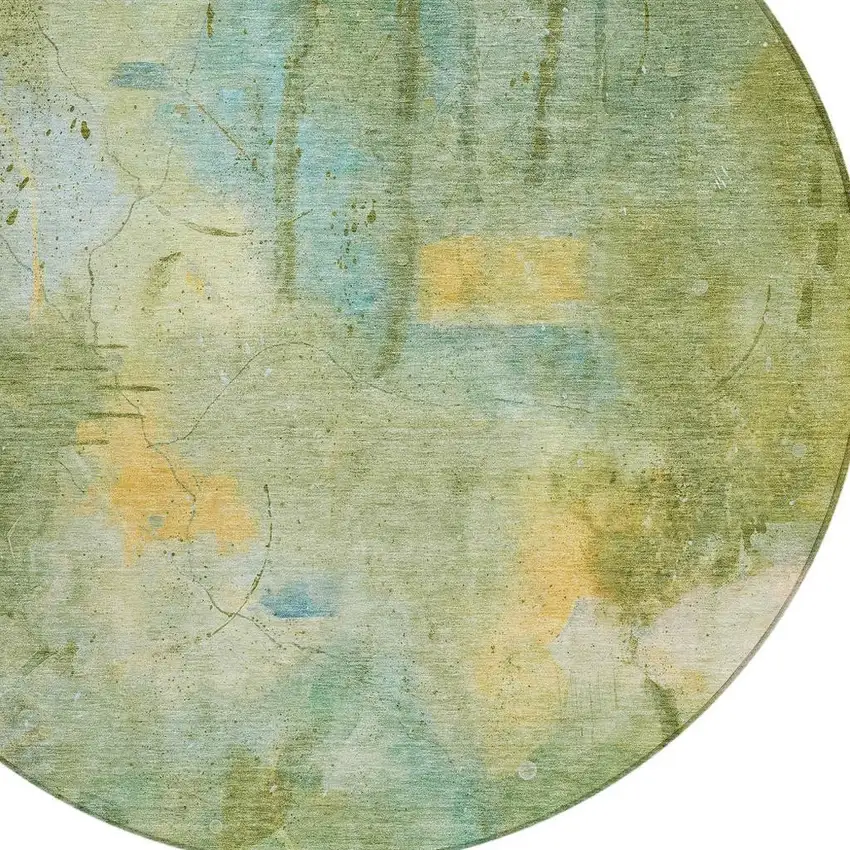 8' Sage And Gold Round Abstract Washable Indoor Outdoor Area Rug Photo 8