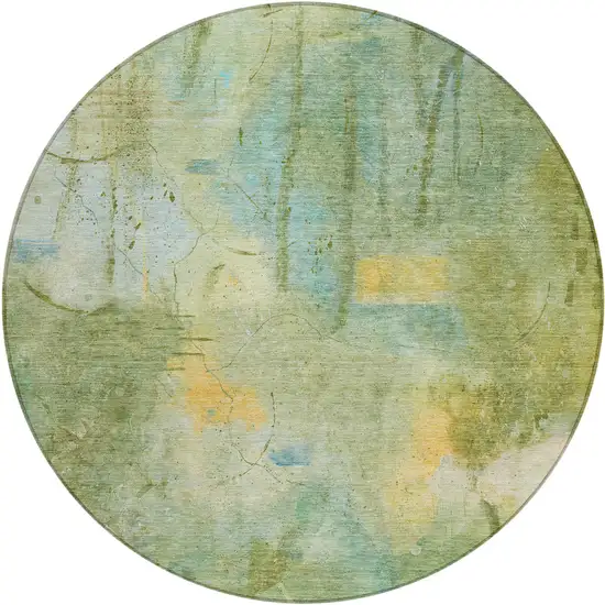 8' Sage And Gold Round Abstract Washable Indoor Outdoor Area Rug Photo 1