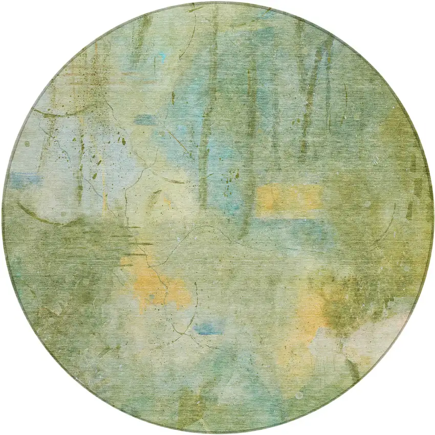8' Sage And Gold Round Abstract Washable Indoor Outdoor Area Rug Photo 1
