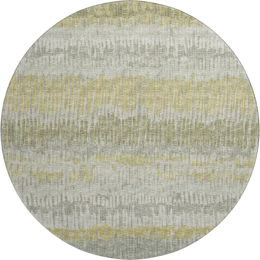 8' Sage And Gold Round Abstract Washable Indoor Outdoor Area Rug Photo 2
