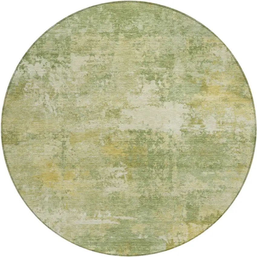 8' Sage And Gold Round Abstract Washable Indoor Outdoor Area Rug Photo 1