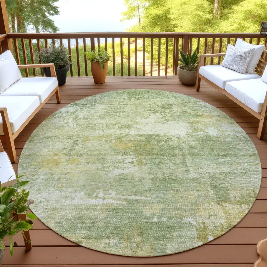 8' Sage And Gold Round Abstract Washable Indoor Outdoor Area Rug Photo 4