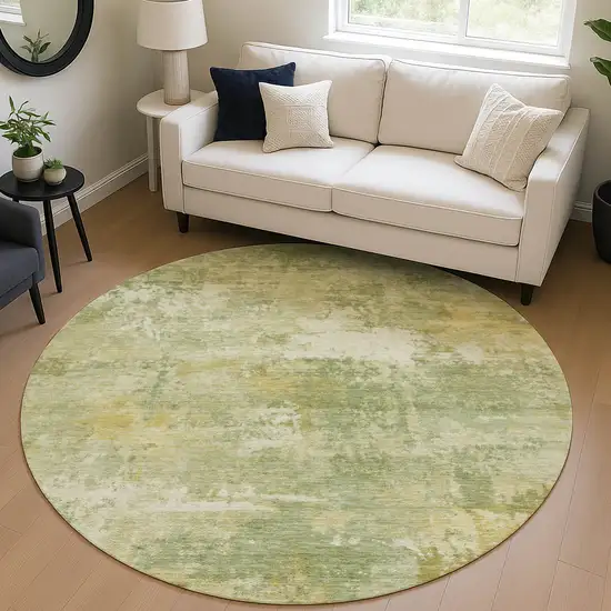 8' Sage And Gold Round Abstract Washable Indoor Outdoor Area Rug Photo 5