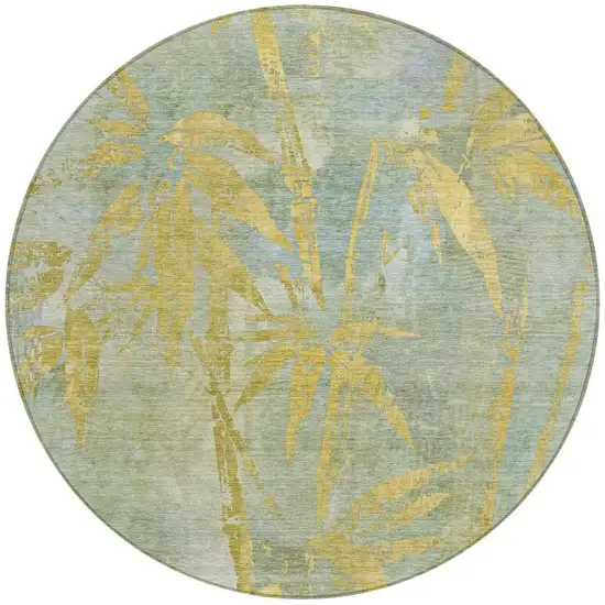 8' Sage And Gold Round Botanical Leaves Washable Indoor Outdoor Area Rug Photo 4